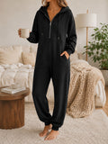 Hooded Zip-up Casual Loose-fitting Jumpsuit