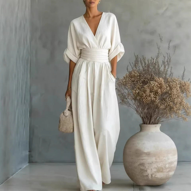Women's European And American Cross Border Spring Summer New Amazon Elegant Waist-cinching Stylish Women's Jumpsuit