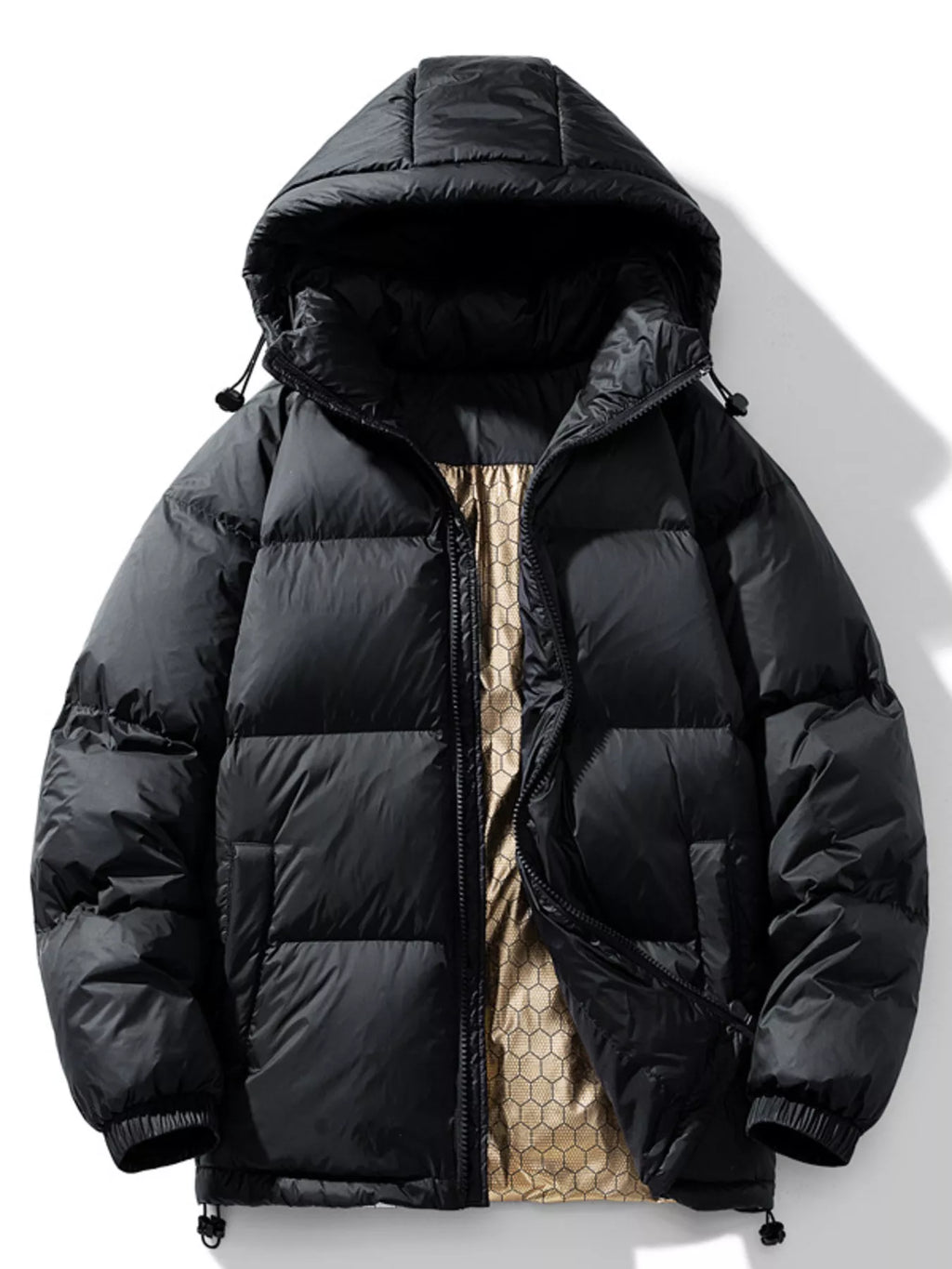 Men's Warm Padded Hooded Puffer Jacket, Plus Size