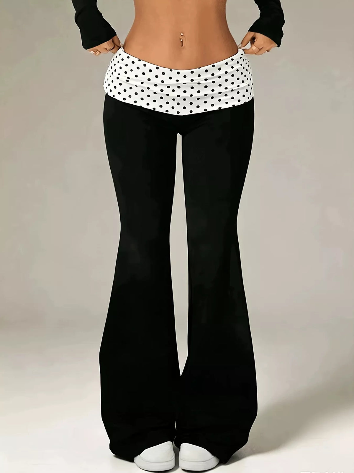 Women's High-Waisted Polka Dot Flare Pants - White