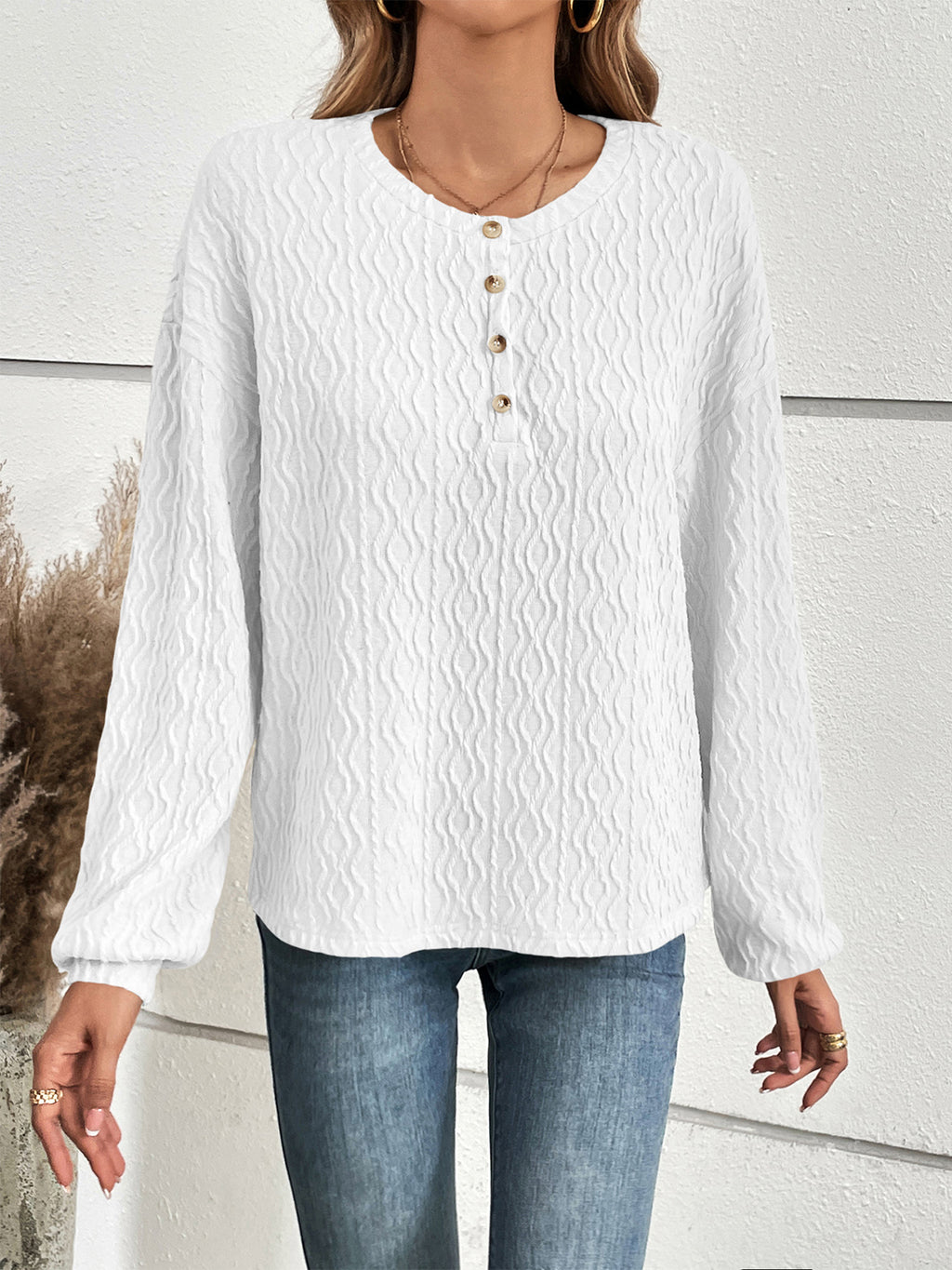Women's Half Button Long Sleeve Top