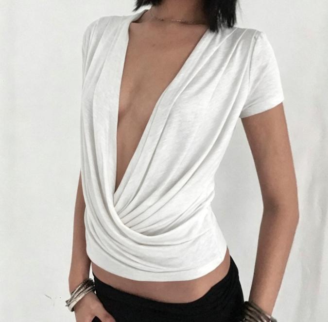 Sexy Deep-V Women's Fashionable Versatile Short-sleeve T-shirt