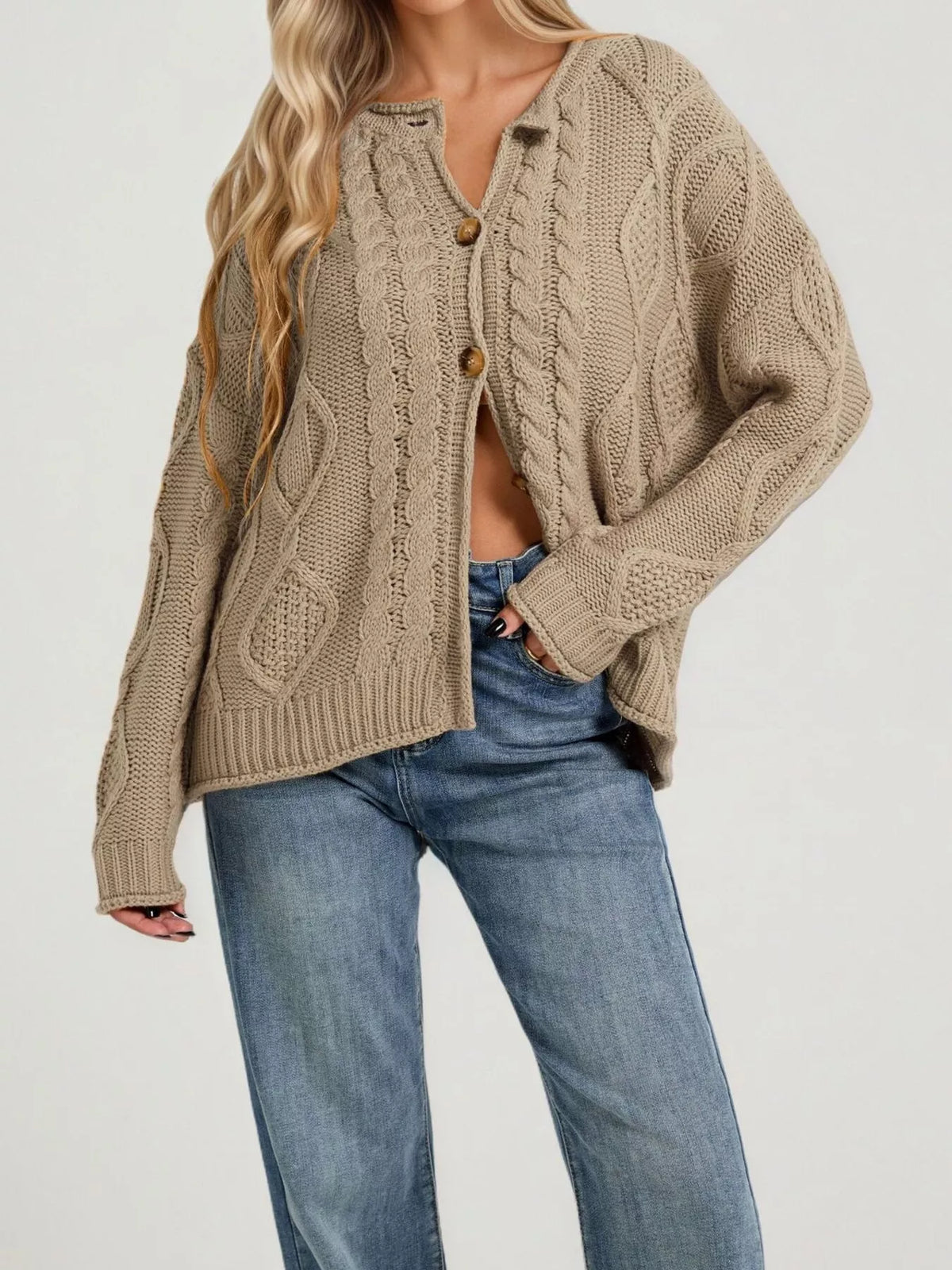 Women's Cable-Knit Button-Down Cardigan