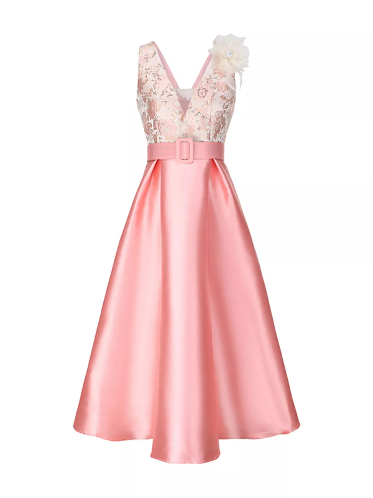 Women's Floral Sleeveless Belted Midi Dress
