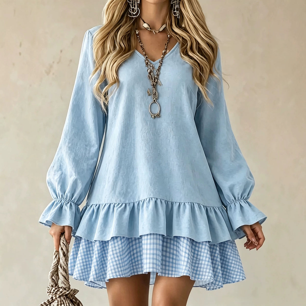 style V-neck Long-sleeved Dress