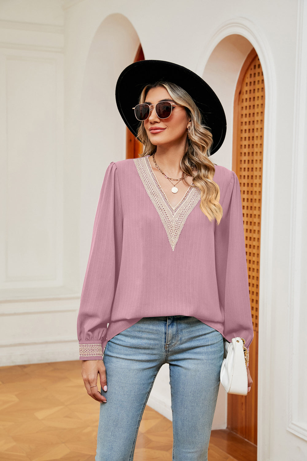 Women's Contrast Puff Sleeve Blouse