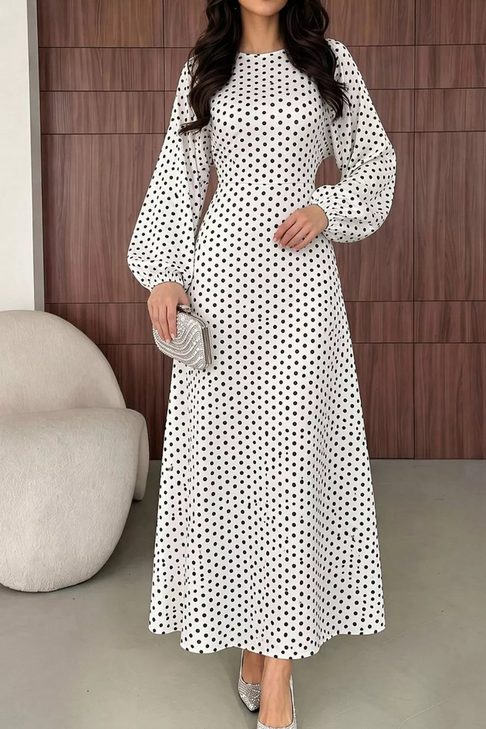 Women's Polka Dot Long Sleeve Maxi Dress