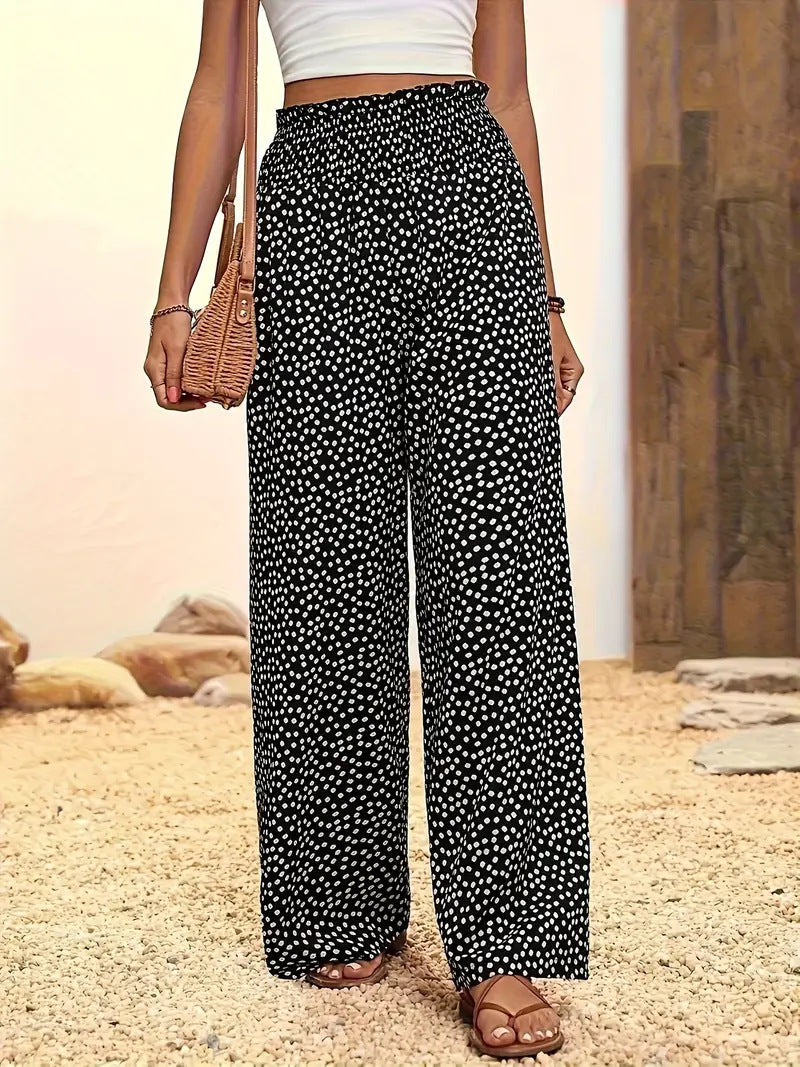 Printed Loose Spring Summer Casual Elastic Waist Pants Europe And America