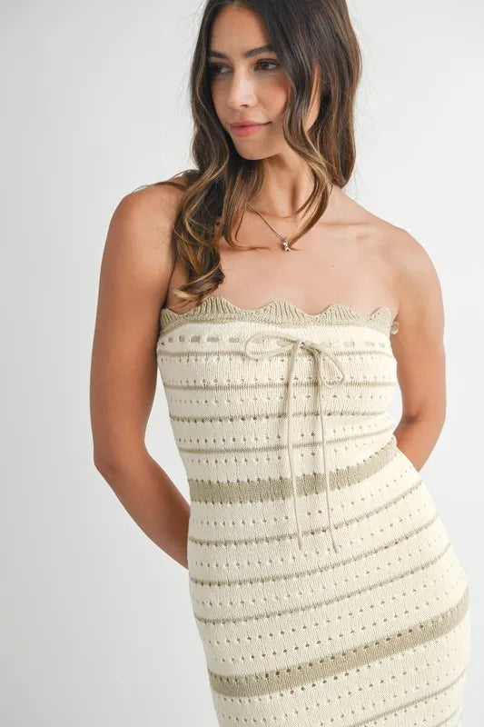 Women's LT TAUPE Contrast Striped Crochet Knit Midi Dress - LT TAUPE