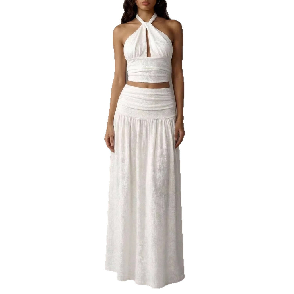 Women's Halter-neck Fashionable Tube Top Set With Skirt