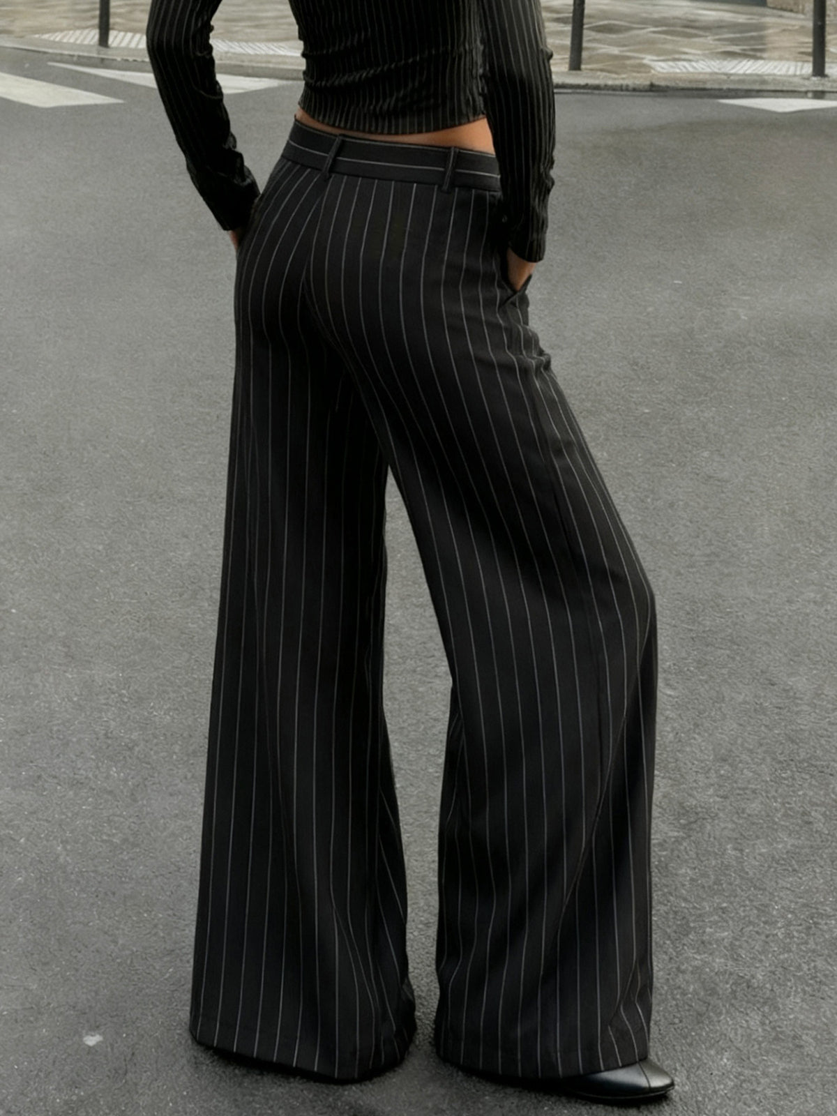 style Chic Commuter Striped Wide-leg Woven Pants