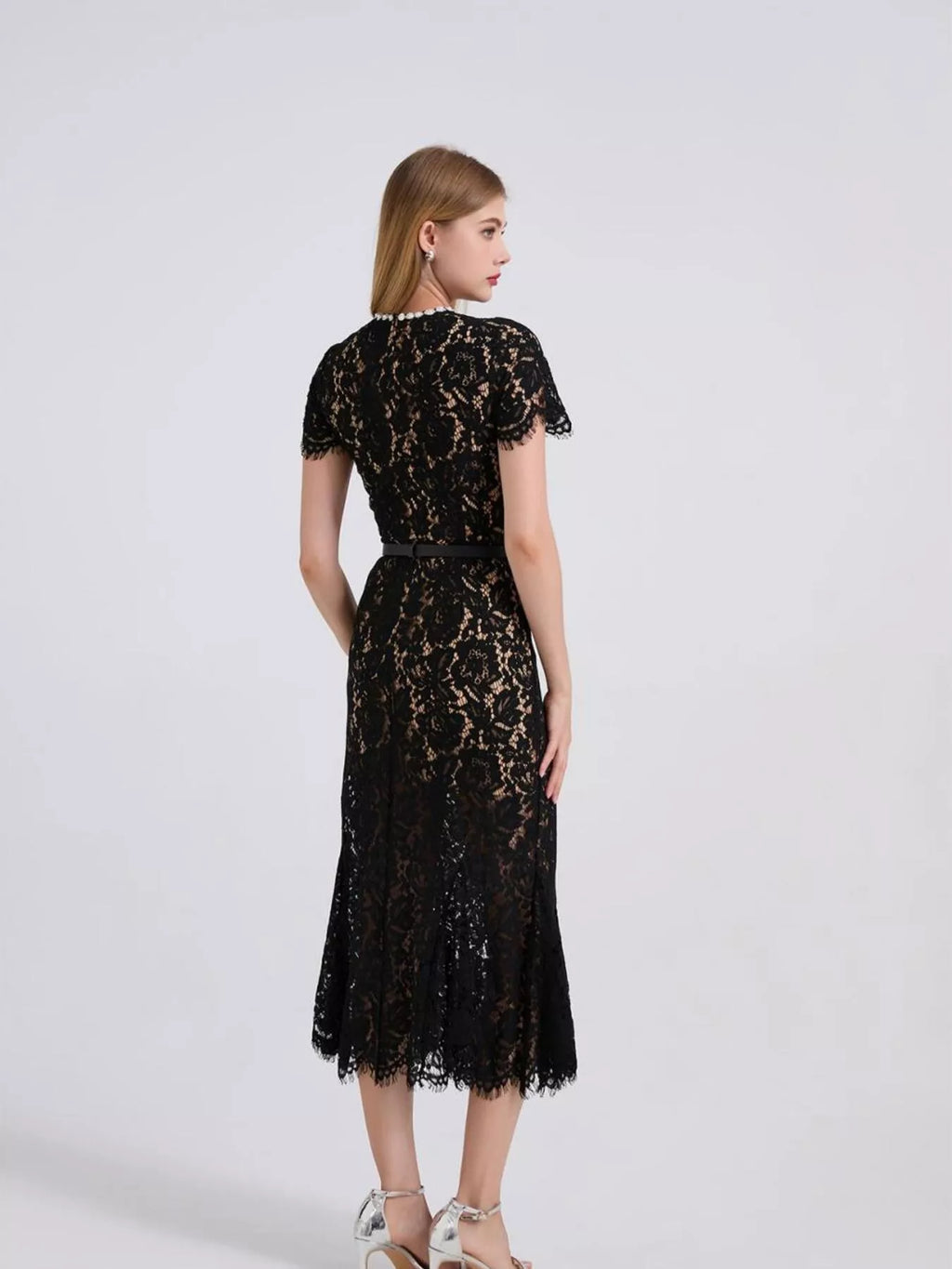Women's Lace Short Sleeve Mermaid Dress