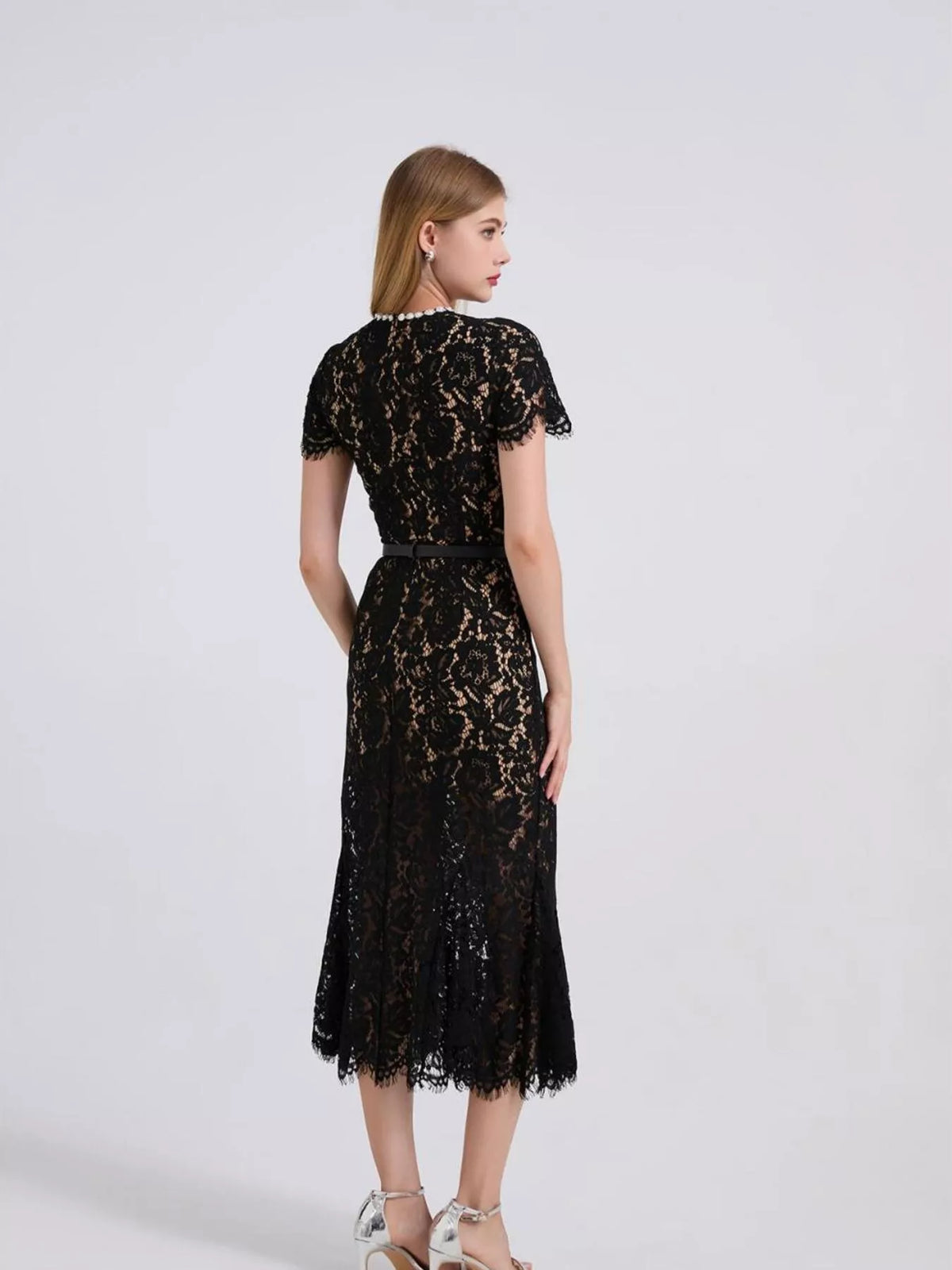 Women's Lace Short Sleeve Mermaid Dress