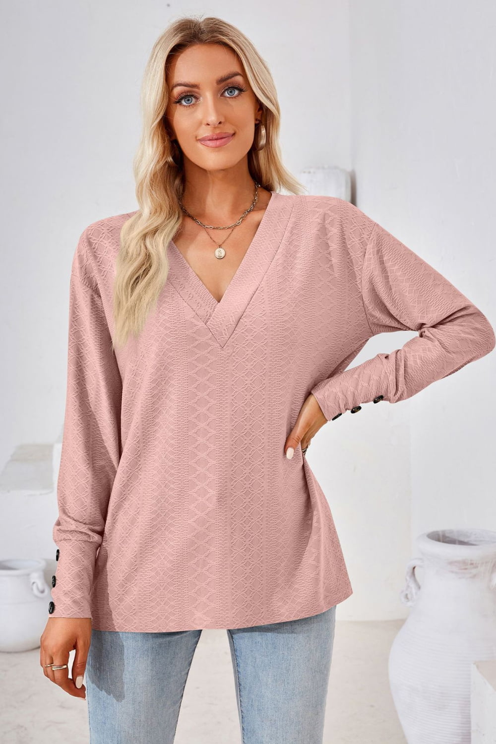 Women's V-Neck Long Sleeve Blouse