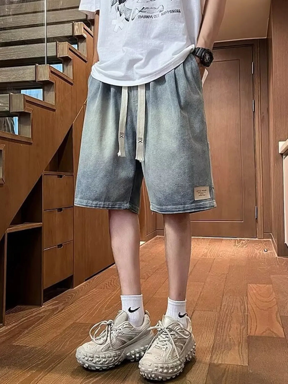Men's Full Size Vintage Wash Loose Fit Denim Shorts Plus Size