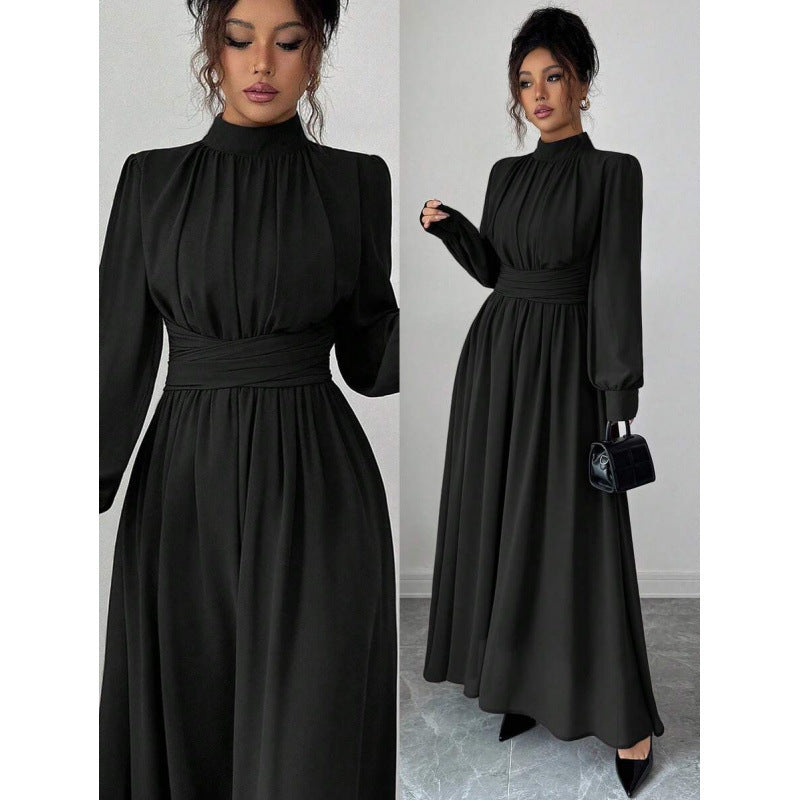 Fitted Figure-flattering Long-sleeve Dress With A Tie Waist