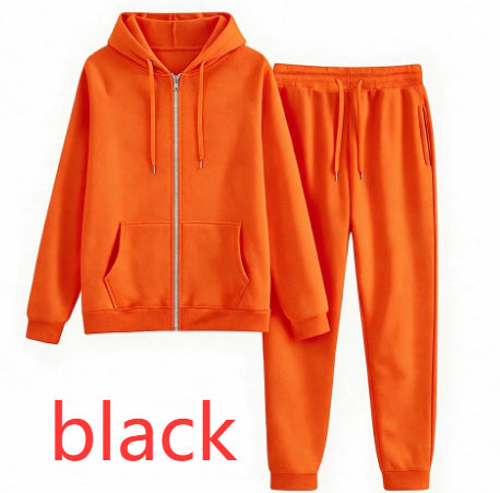 Women's Hooded Zip-up Long-sleeve Sweatshirt And Fleece-lined Sweatpants Set
