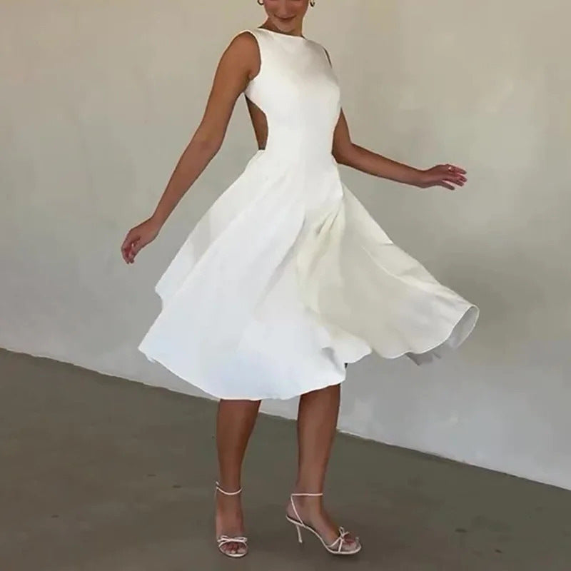 Women's Backless Fashion Crewneck Sleeveless Dress