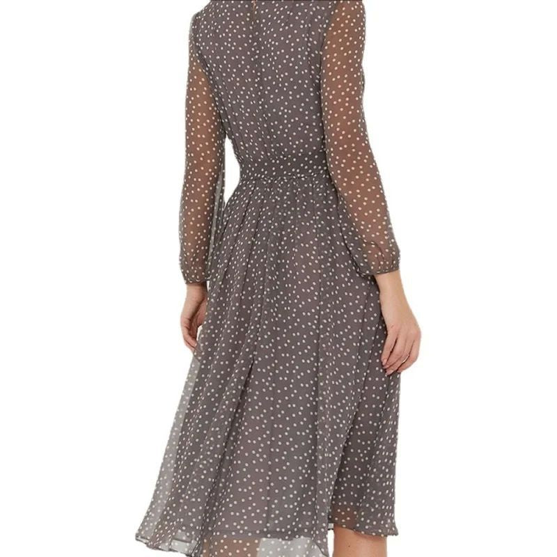 S Polka-dot Crewneck Long-sleeved Dress For Women