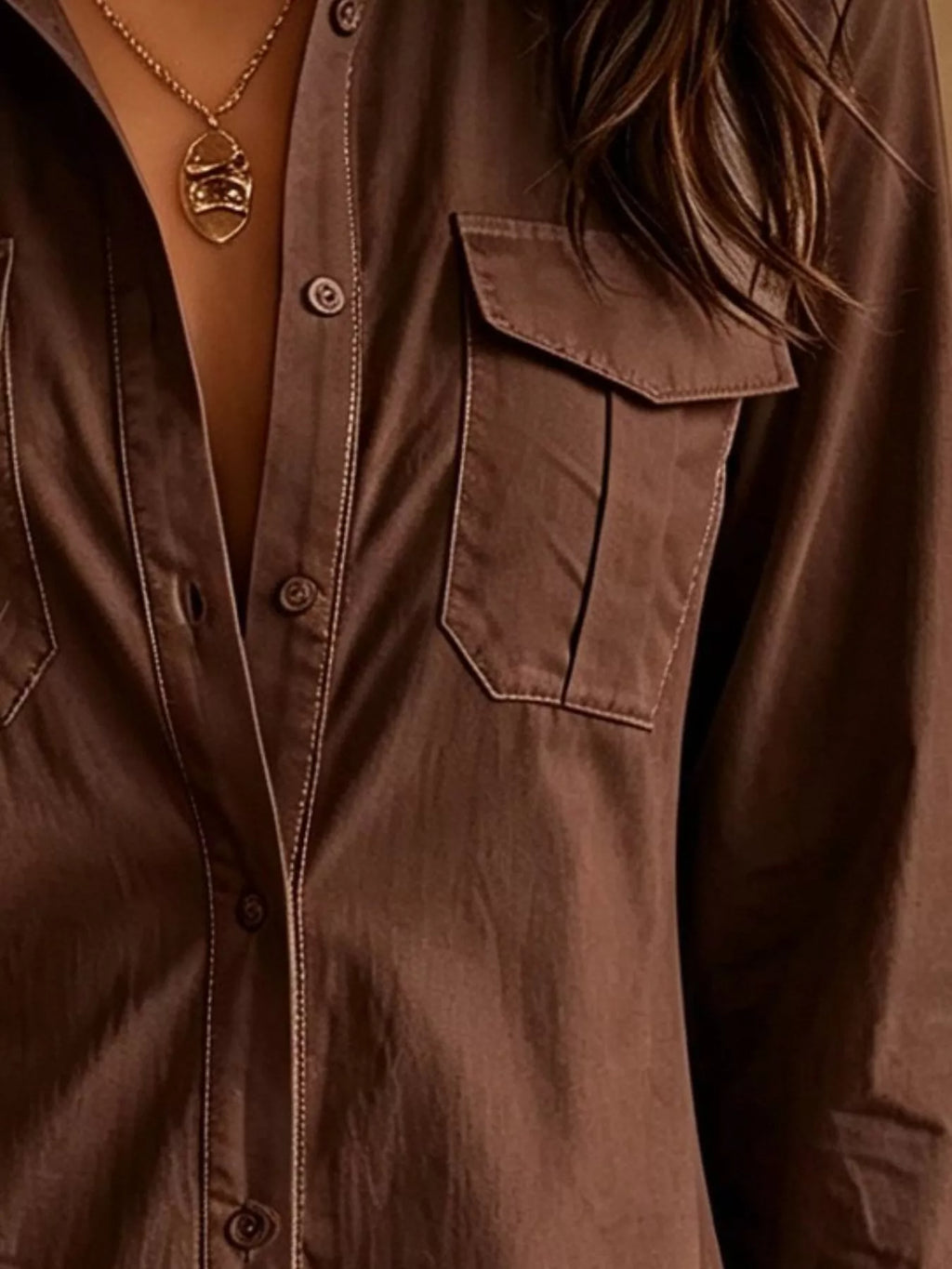 Women's Button-Down Shirt Dress with Lace Trim