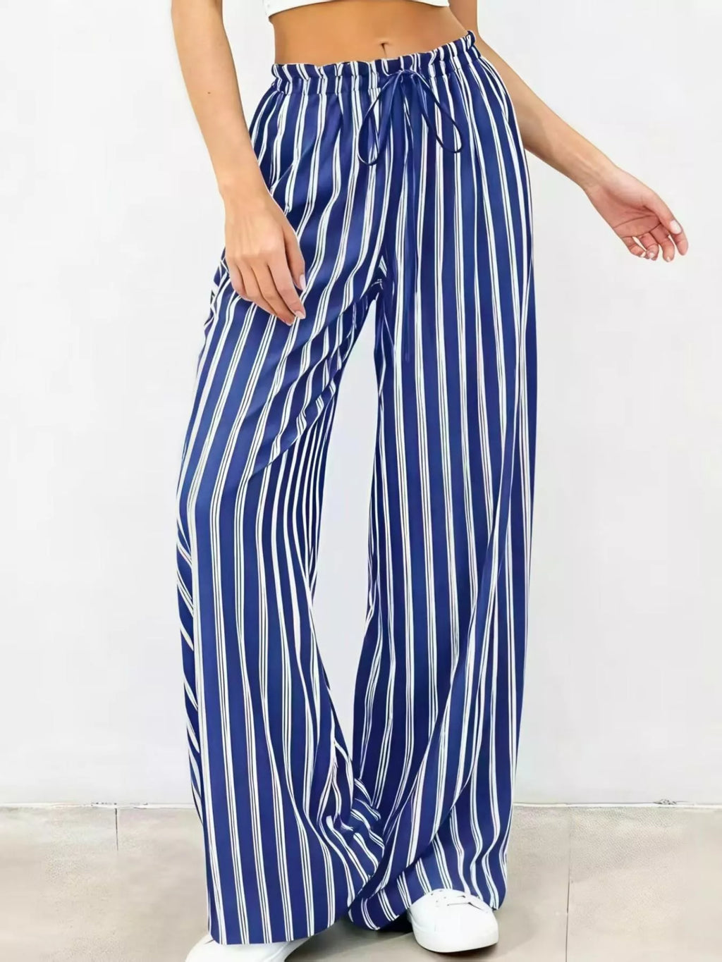 Women's Striped Wide-Leg Drawstring Pants