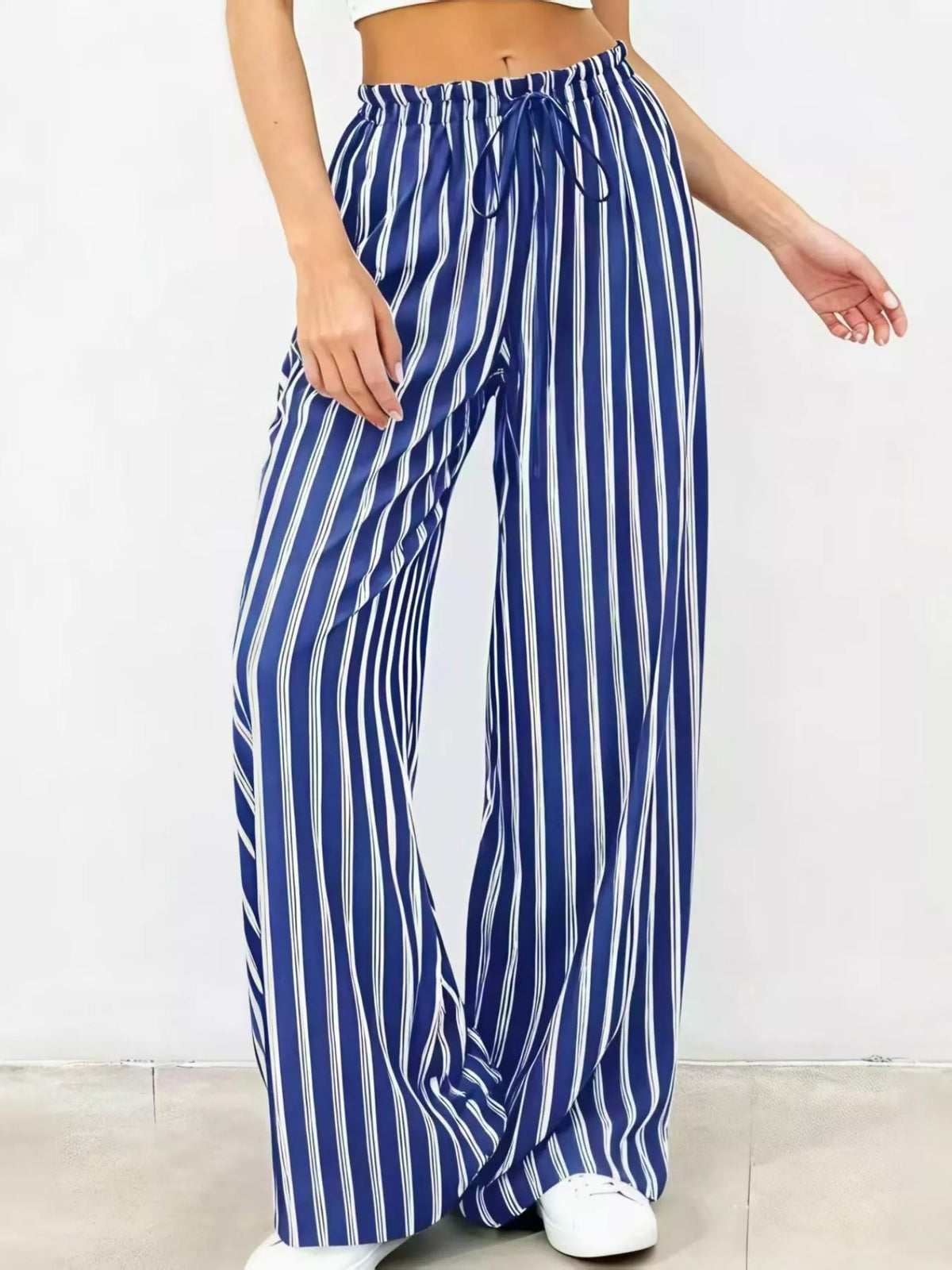 Women's Striped Wide-Leg Drawstring Pants
