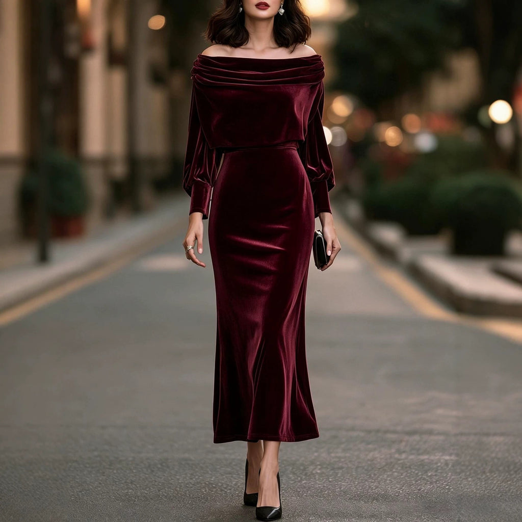 New Elegant Velvet Waist-cinching Dress