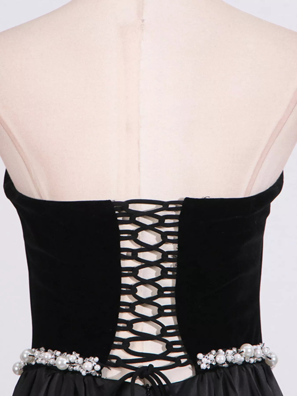 Women's Black Lace Up Back Tube Maxi Dress - Black