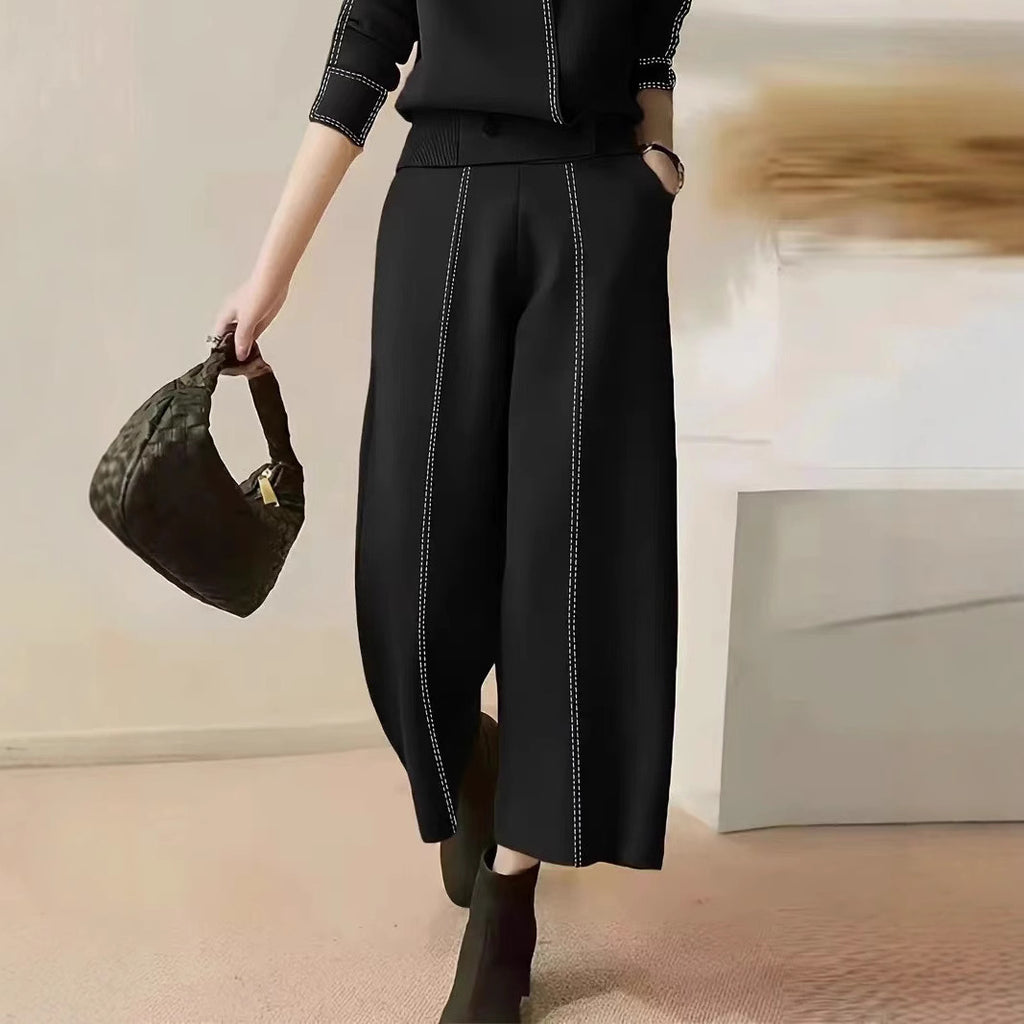 Fashionable Contrasting-Color Stripe Casual Pants