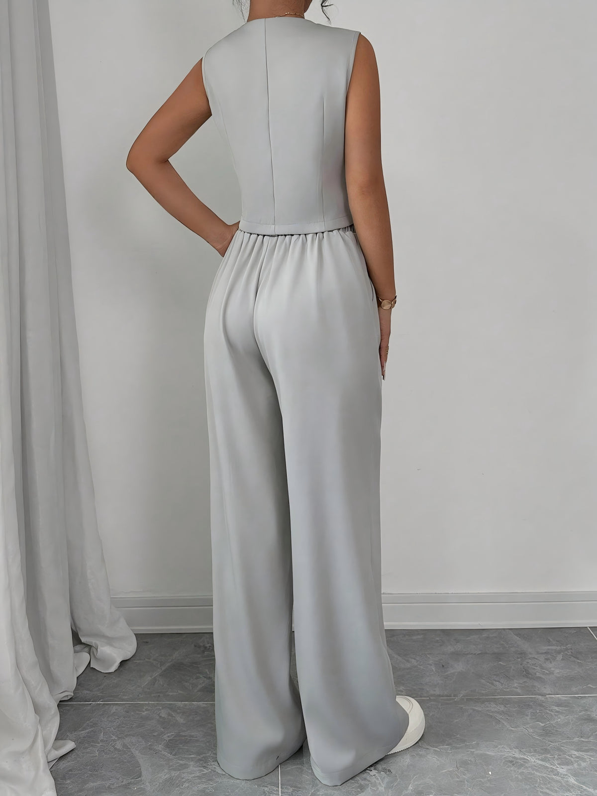 Women's Elegant Button Sleeveless Vest Trousers Set For Women, Spring Summer 2025