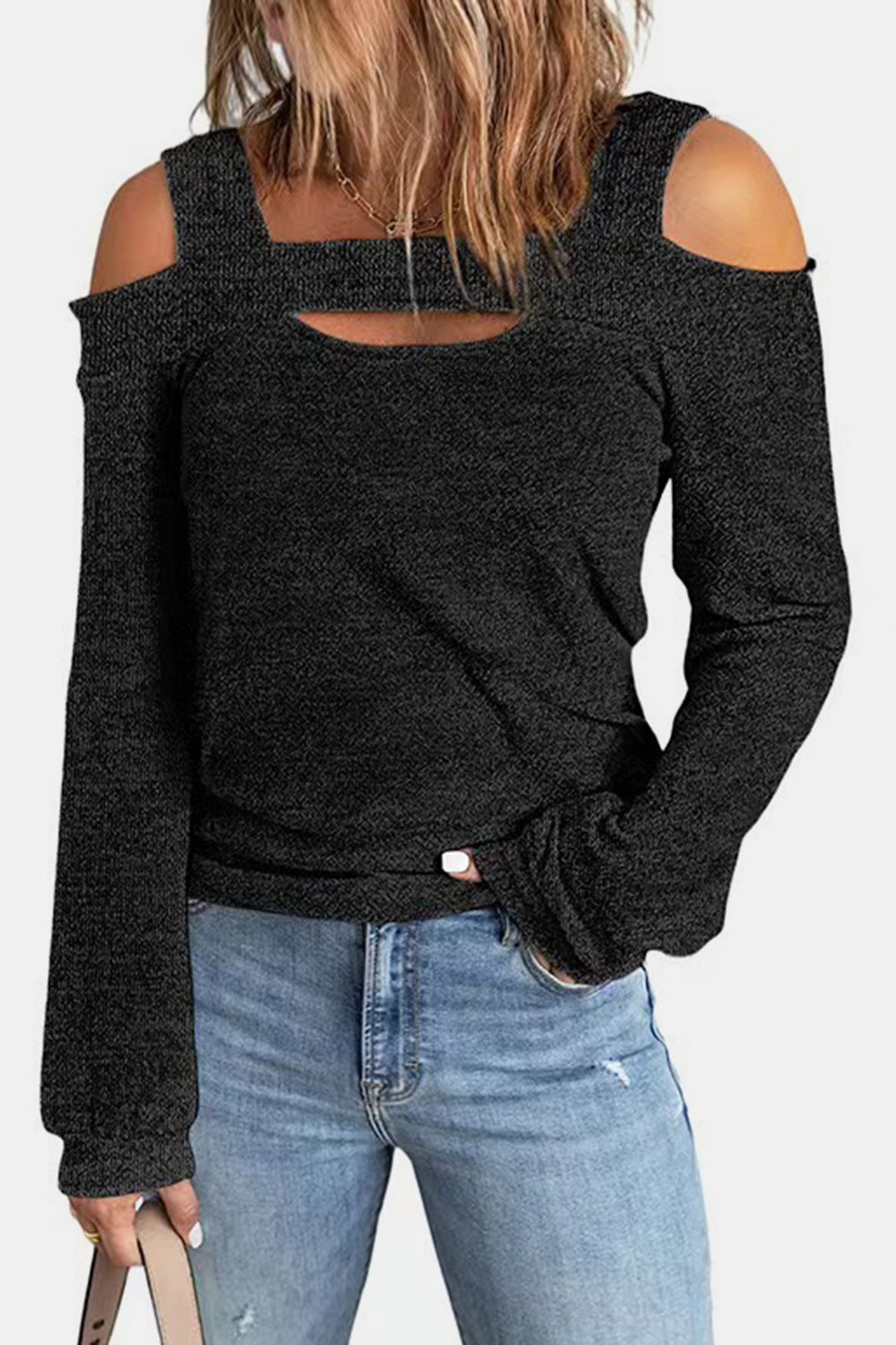 Women's Cutout Cold Shoulder Blouse - Black