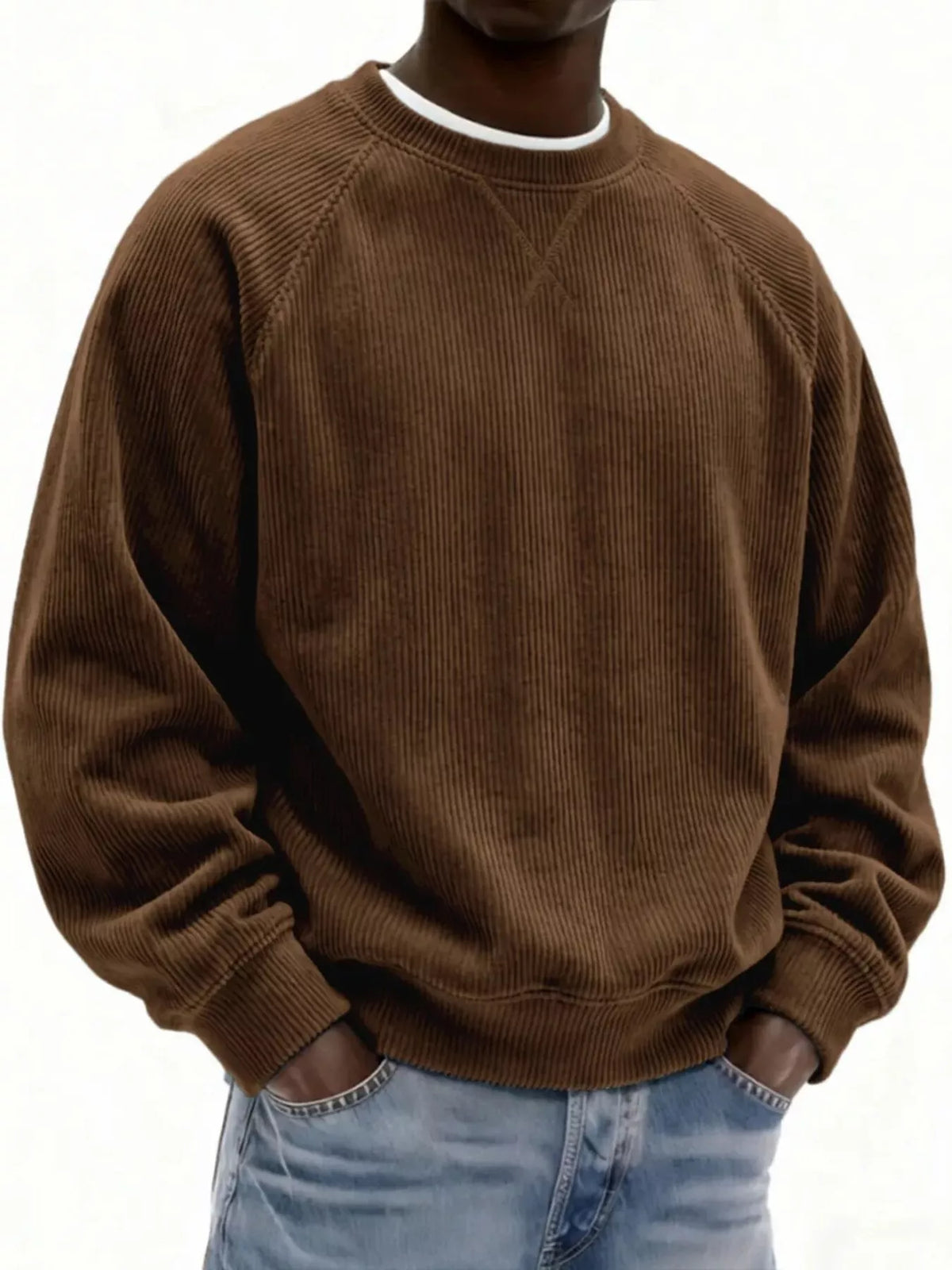Men's Full Size Corduroy Crew Neck Sweatshirt Plus Size