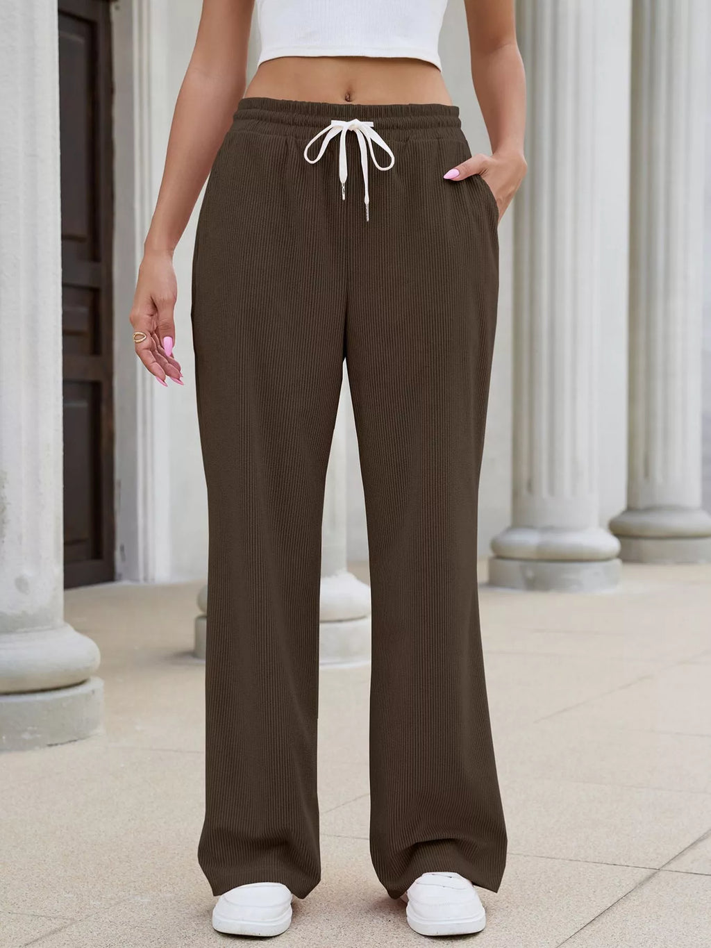 Women's High-Waisted Drawstring Wide-Leg Casual Pants