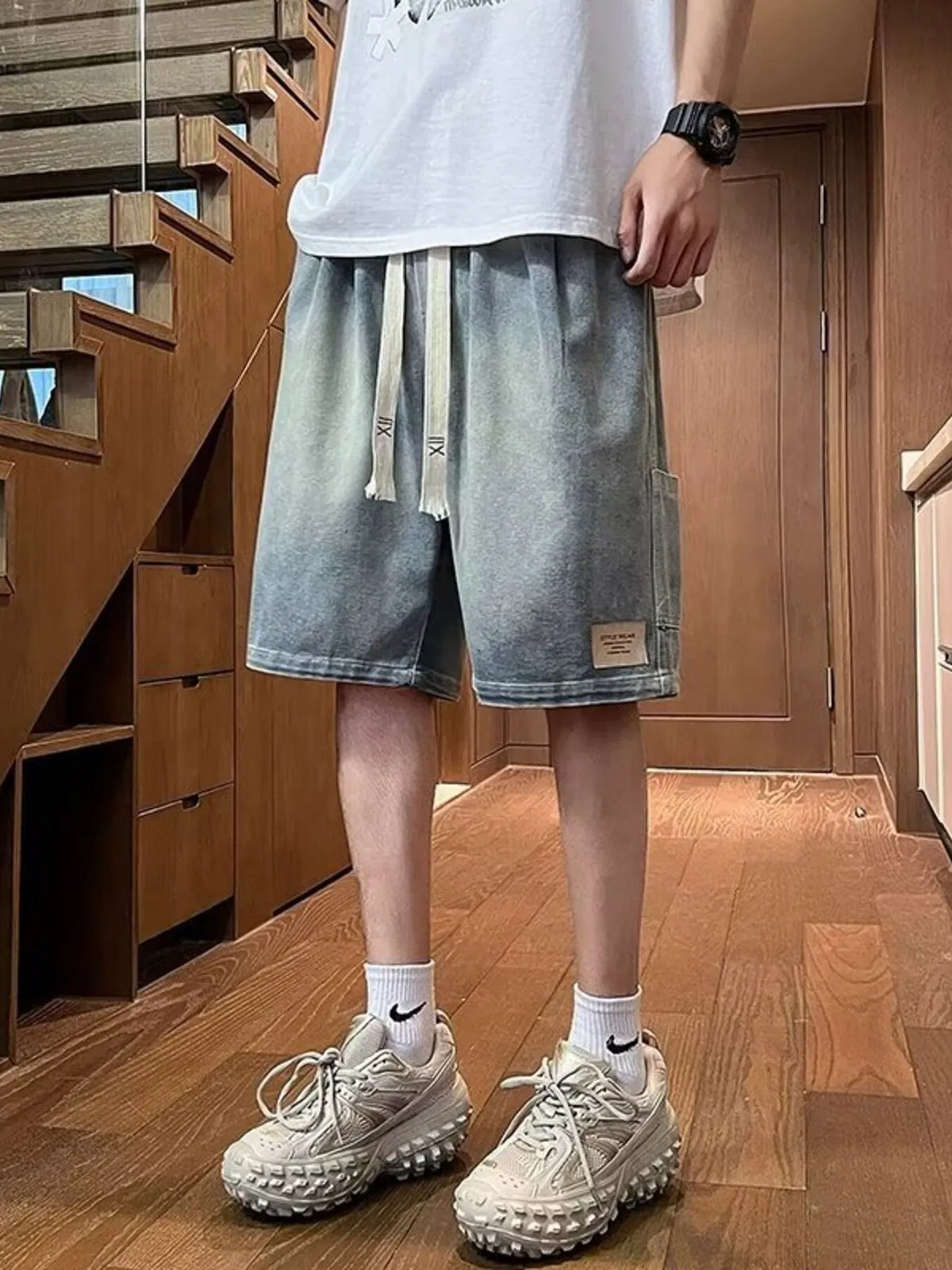 Men's Full Size Vintage Wash Loose Fit Denim Shorts Plus Size
