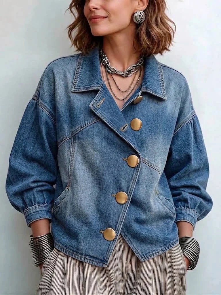 Loose-fitting Versatile Long-sleeve Jacket With A Lapel Collar