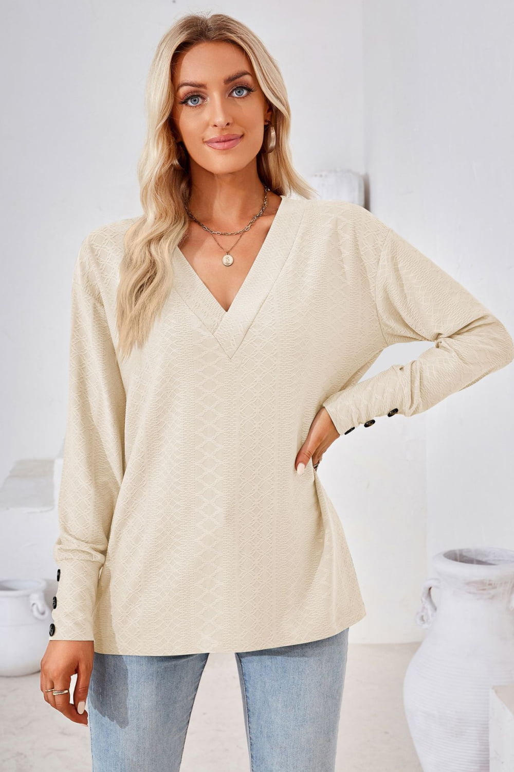 Women's V-Neck Long Sleeve Blouse