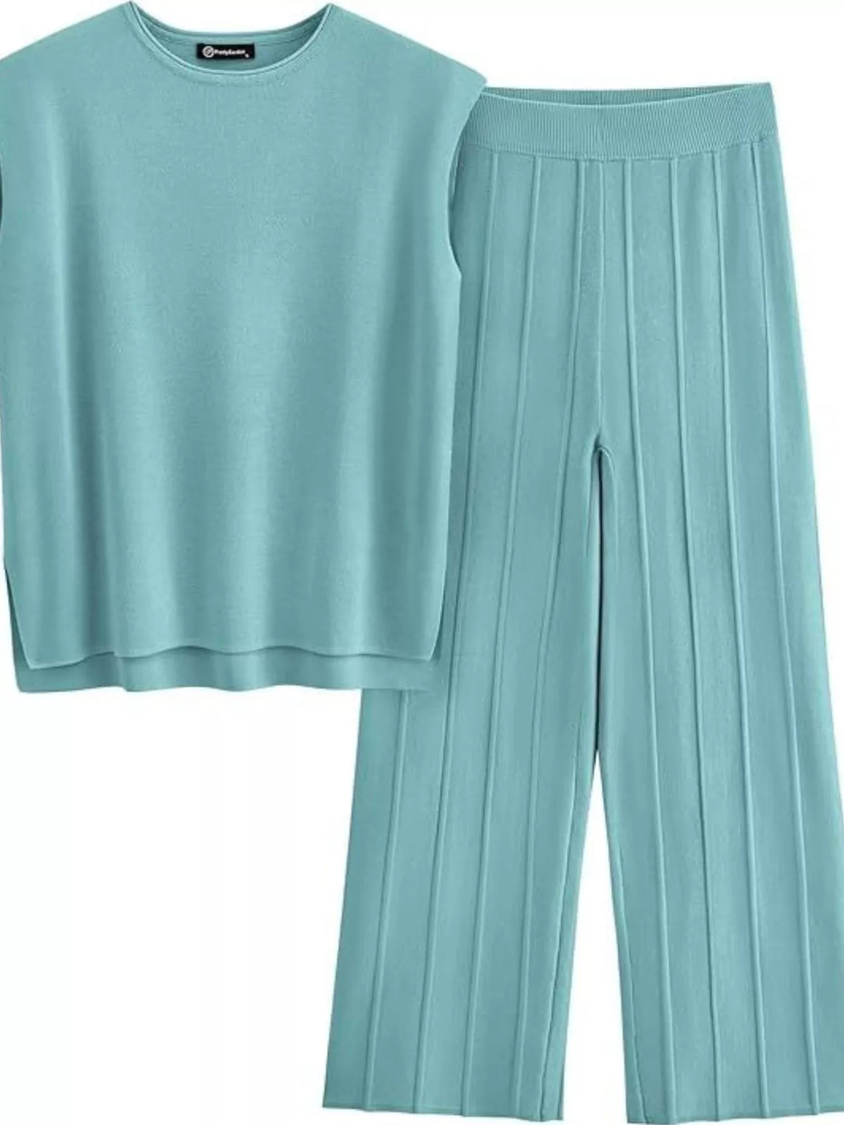 Women's Casual Solid Color Cap Sleeve Top and Pants Knit Set
