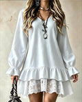 Versatile Lace Spliced Dress, Fashion Long Sleeve Ruffled Mini Dress