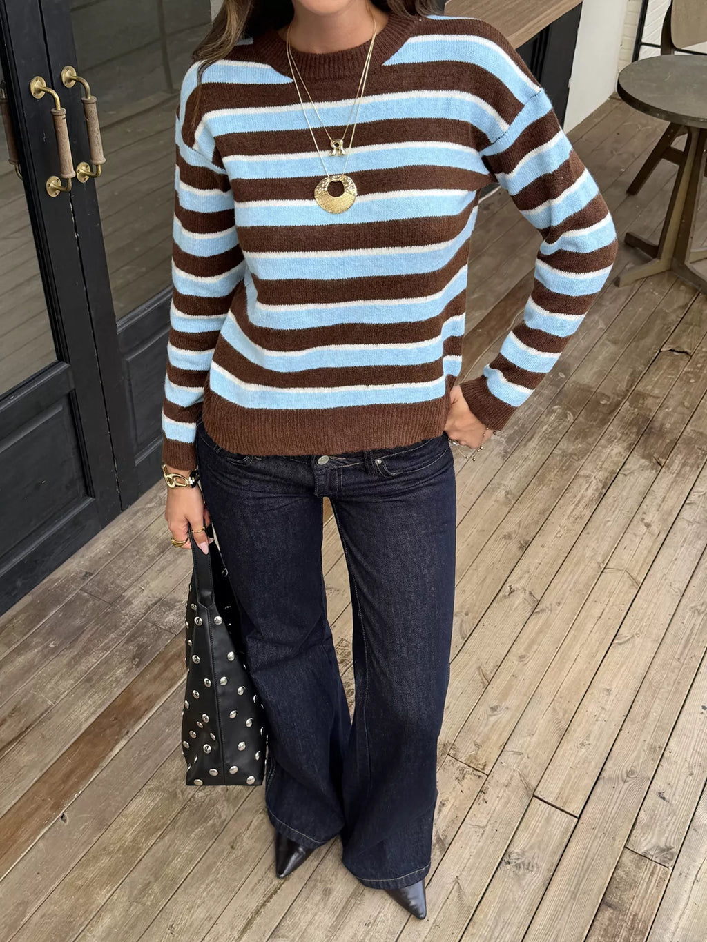Women's Striped Crew Neck Knit Sweater - Stripe