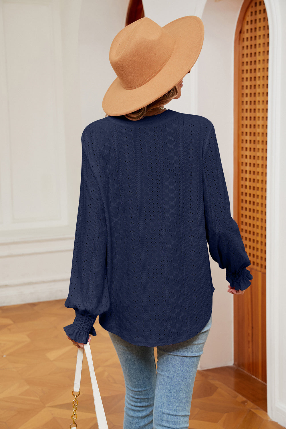 Women's Notched Neck Flounce Sleeve Blouse