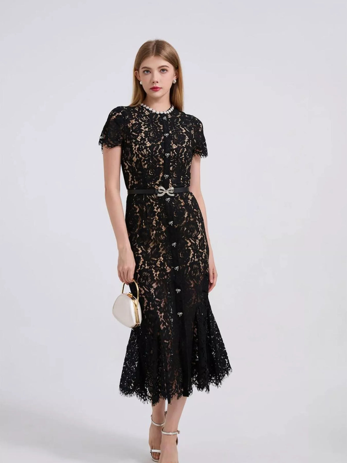 Women's Lace Short Sleeve Mermaid Dress