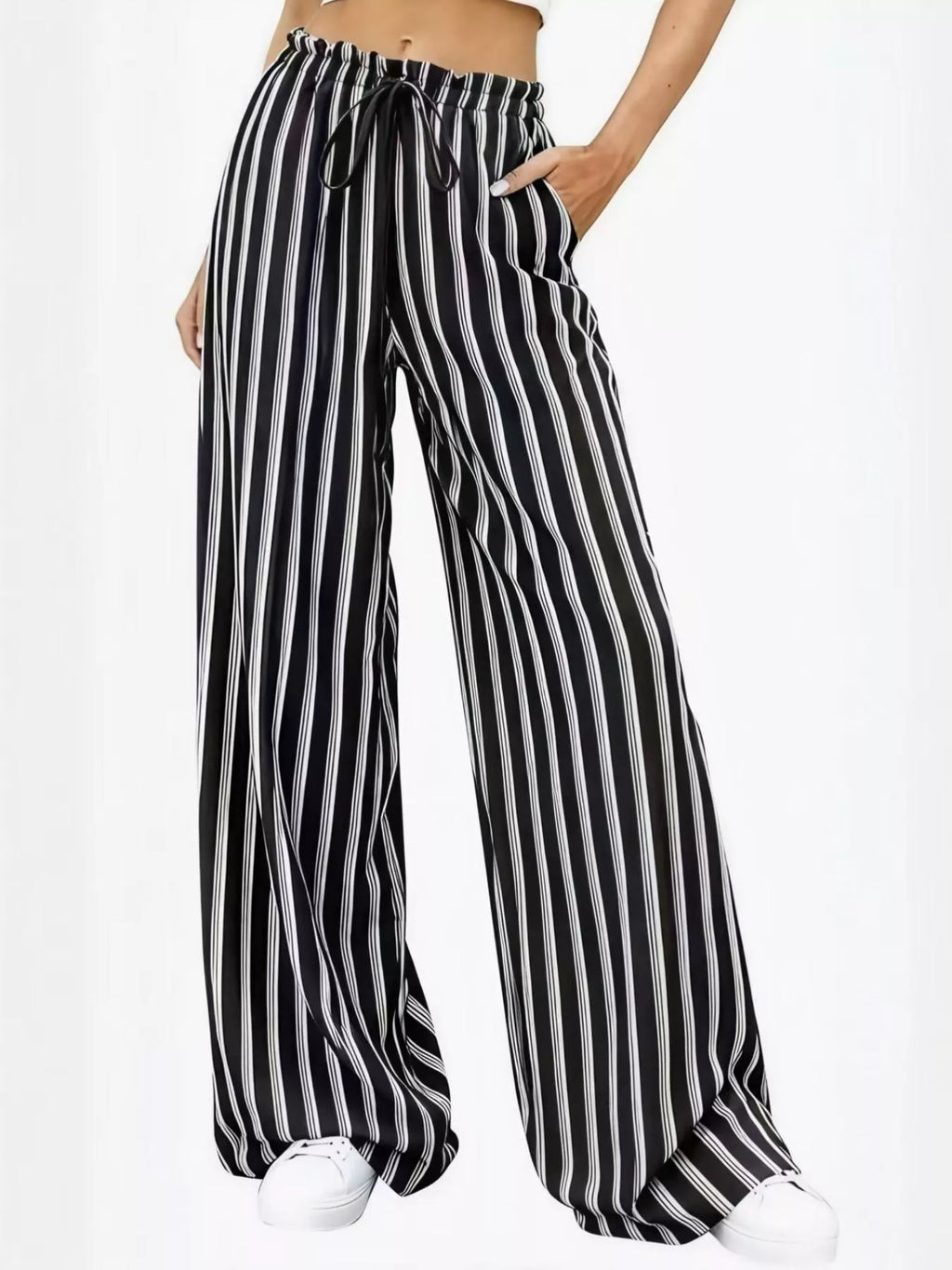 Women's Striped Wide-Leg Drawstring Pants