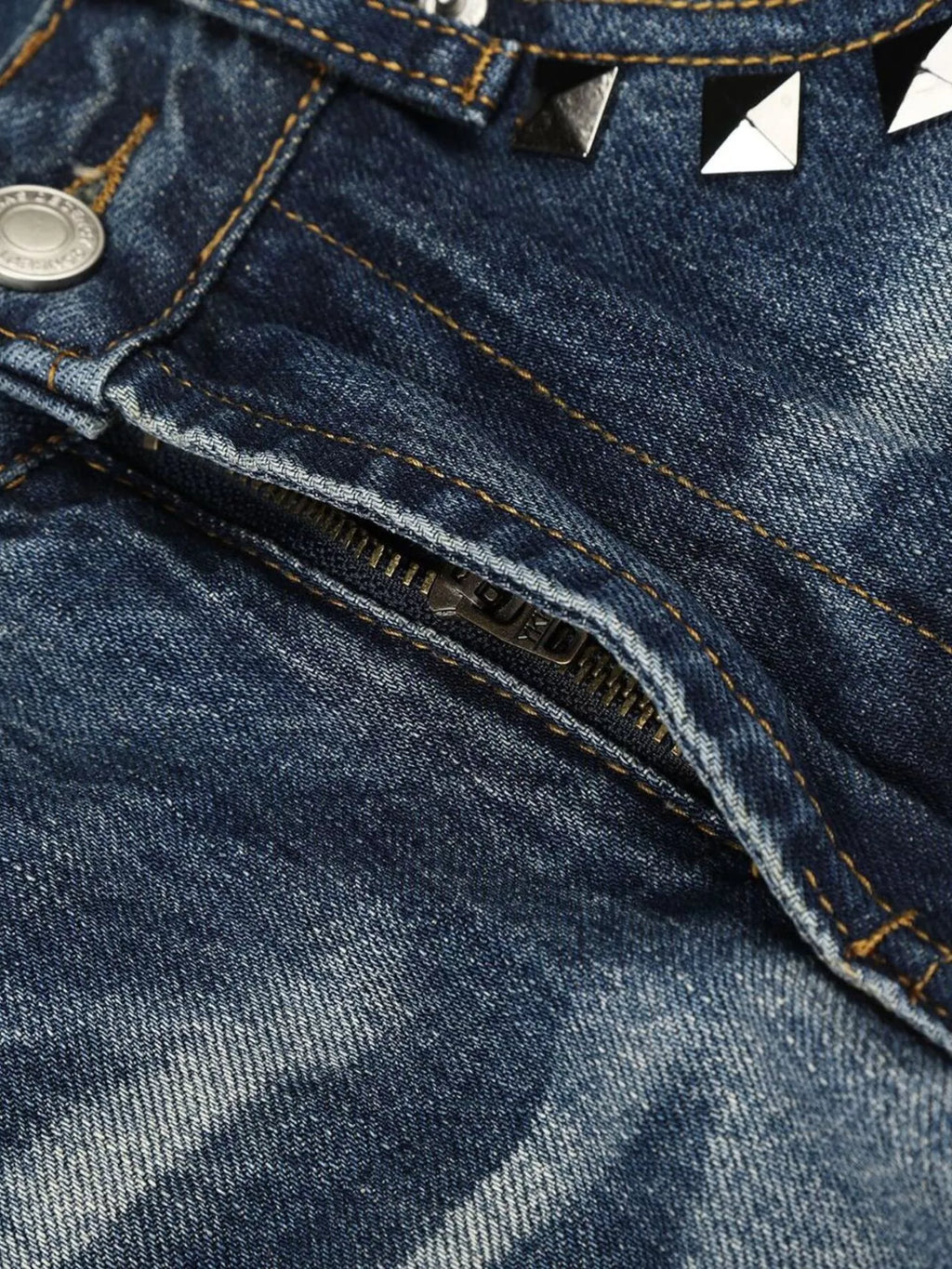 Men's Blue Men's Studded Washed Bootcut Jeans - Blue