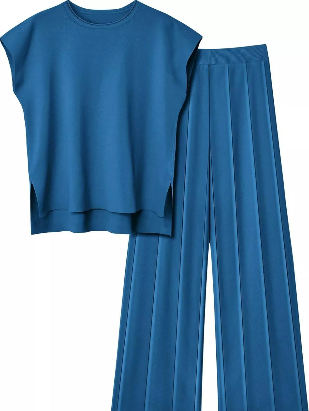 Women's Casual Solid Color Cap Sleeve Top and Pants Knit Set