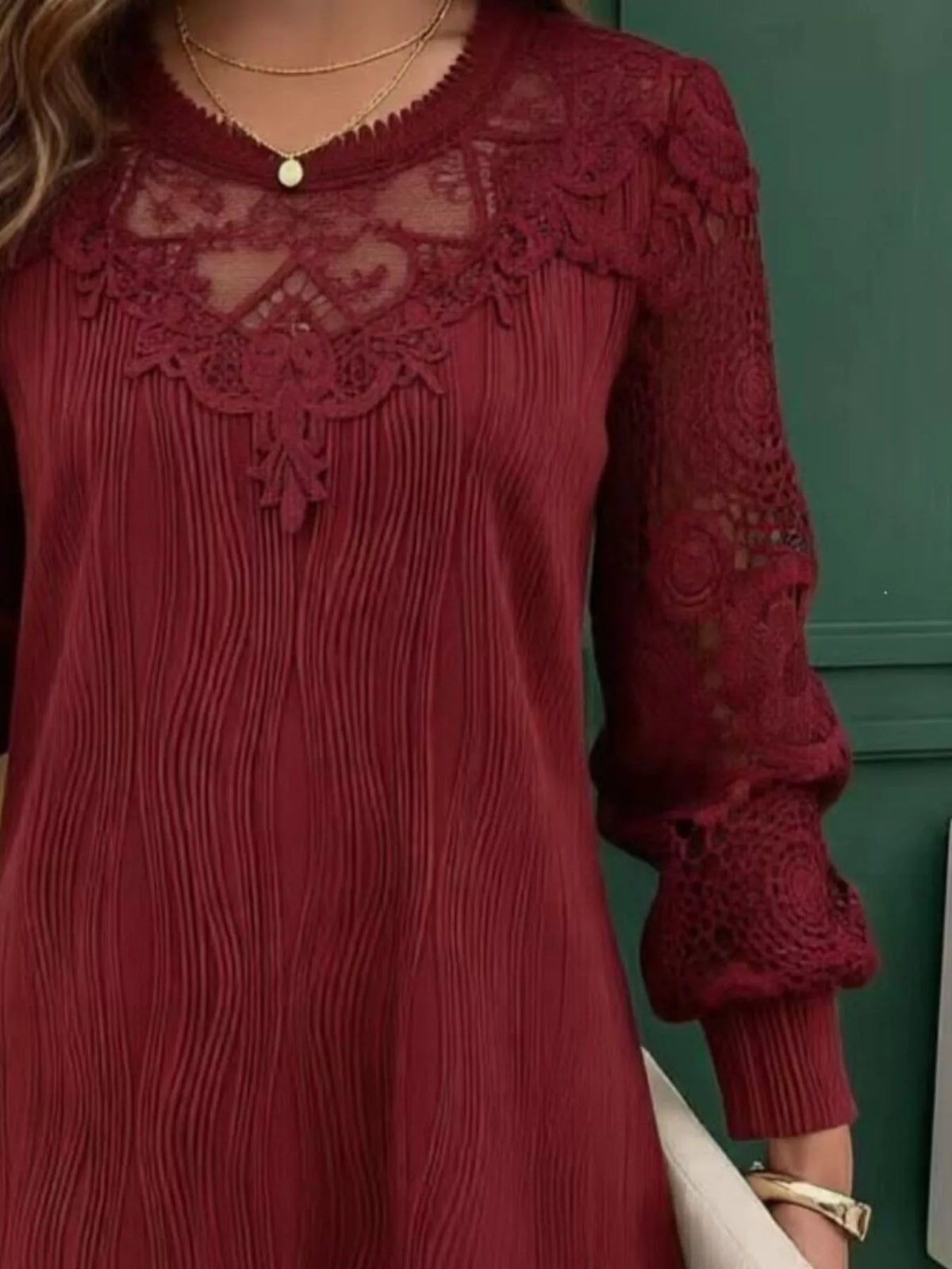Women's Lace Patchwork Long Sleeve Blouse