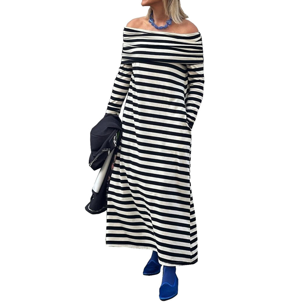 Women's Casual Striped Off-shoulder Dress