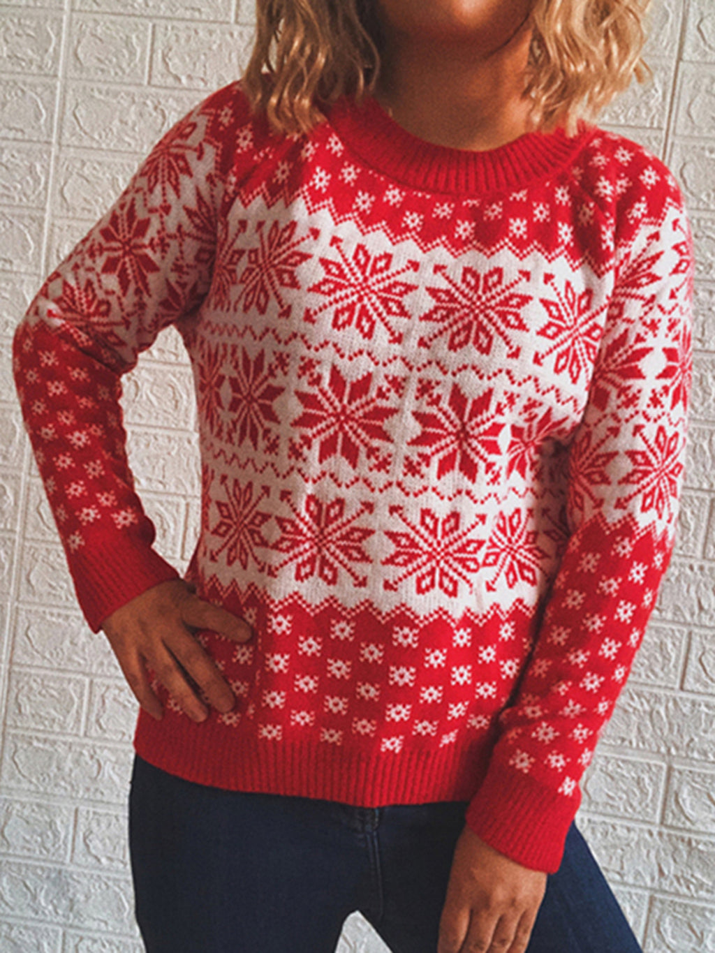 Women's Snowflake Pattern Long Sleeve Sweater