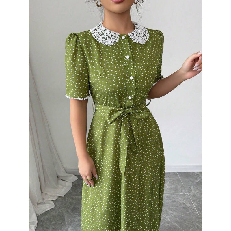 Women's Ruffled-collar Simple And Stylish Short-sleeve Dress