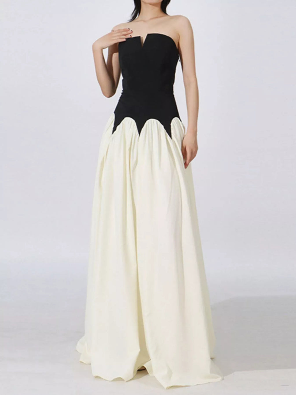 Women's Black Two Tone Tube Maxi Dress - Black