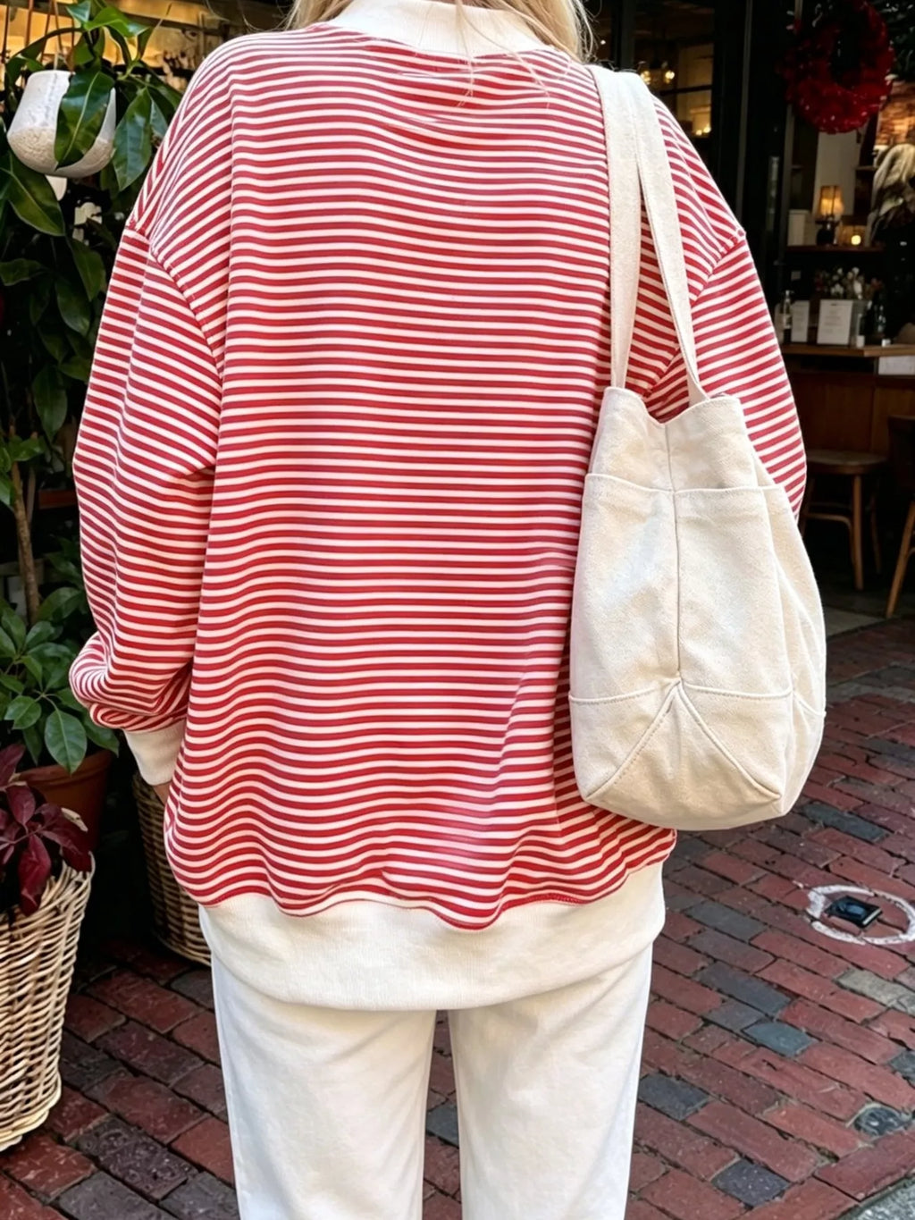 Women's Oversized Striped Crew Neck Sweatshirt